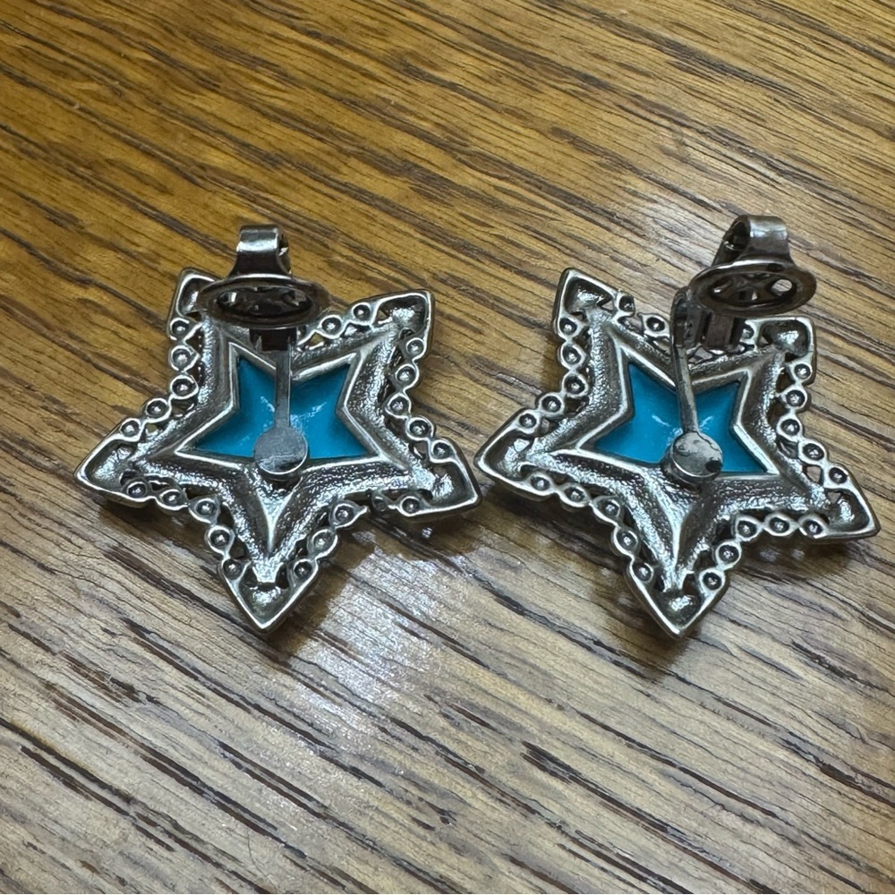 Vintage Mojave Turquoise Star Clip-On Earrings Silver Tone (Sterling? Untested) - Picture 5 of 8